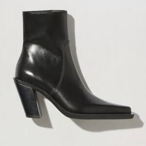 Mango MNG Bovine Leather Pointed Ankle Boots Black Size US 6 EU 36